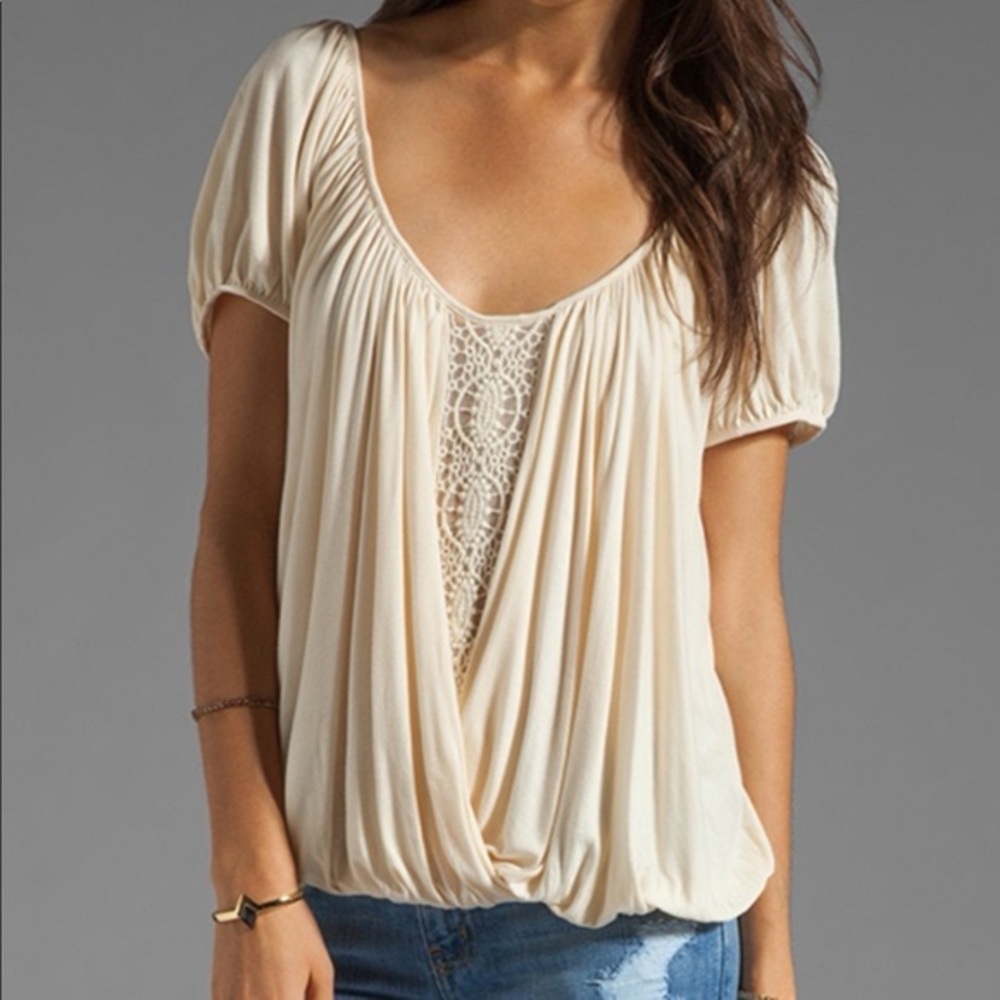 Free People Cream Puff Sleeve Blouse with Ruched Details